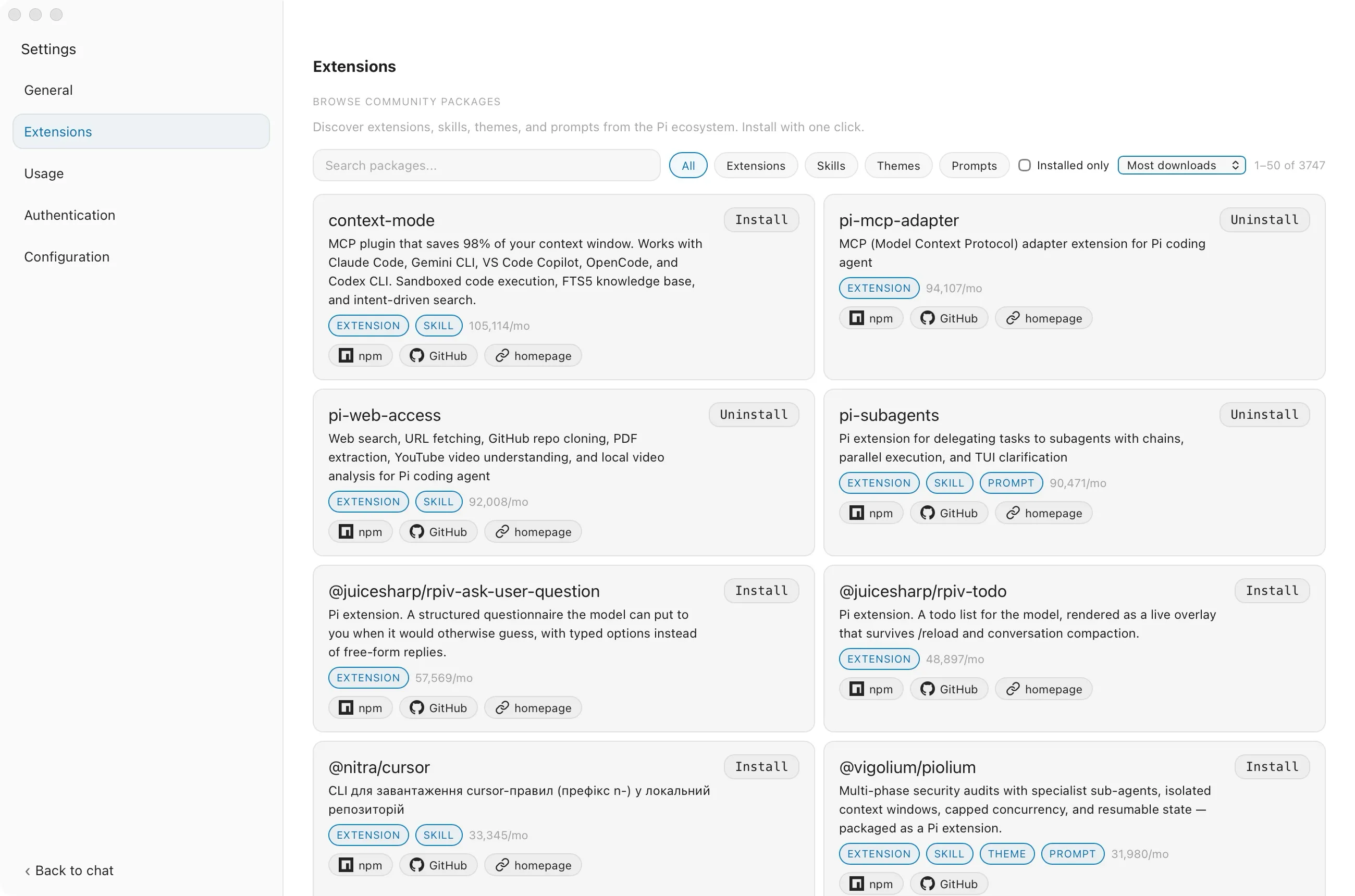 Picot package manager UI