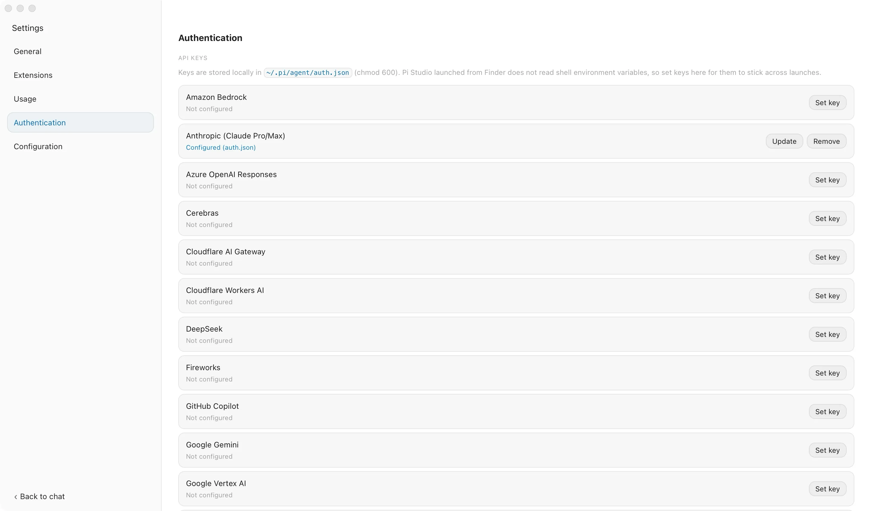 Picot settings and controls