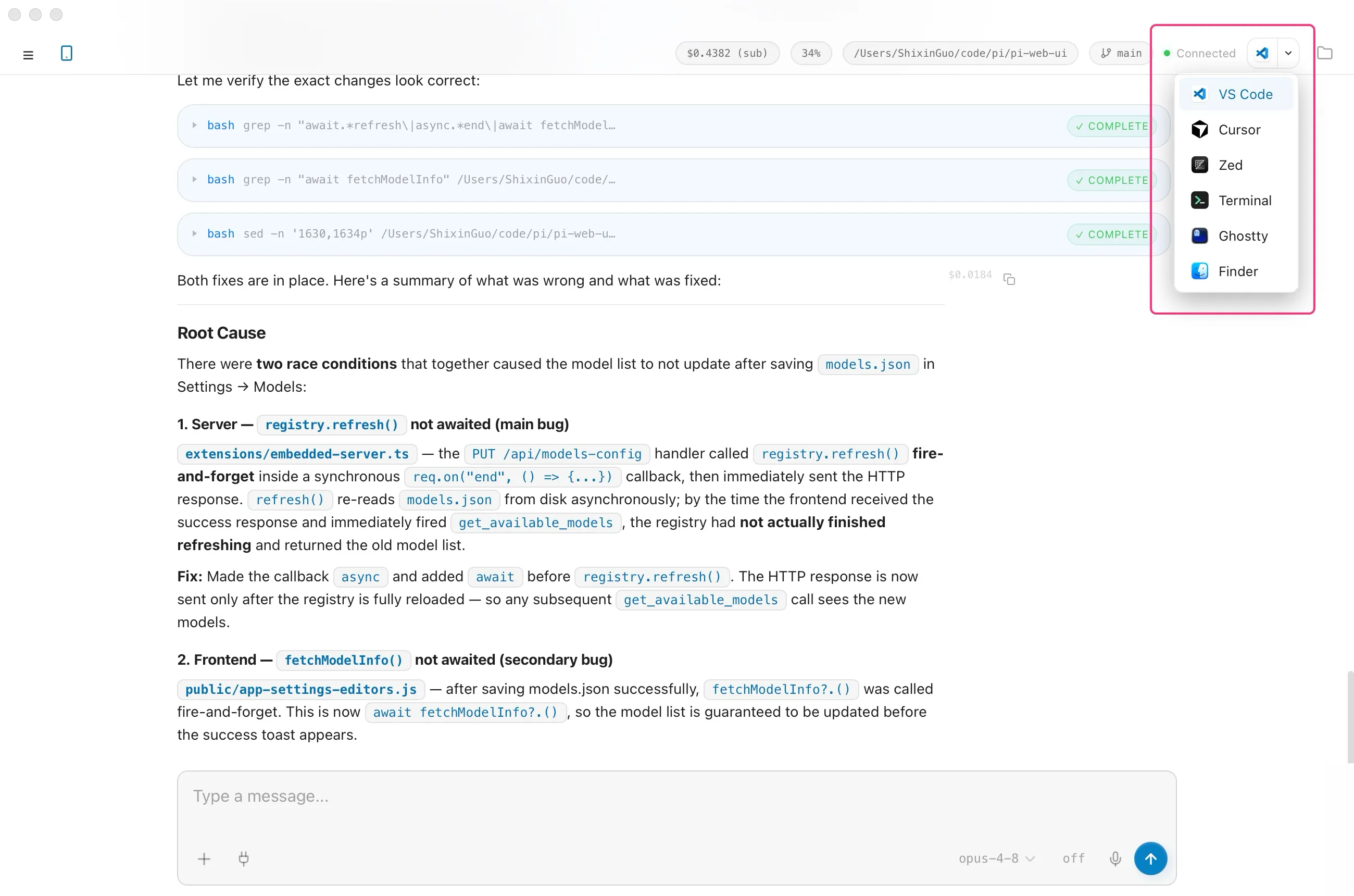 Picot workspace and project UI
